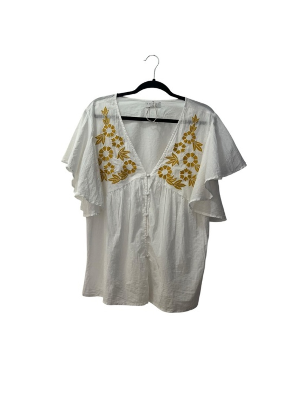 NWOT Arkitect White Embroidered Flutter Sleeve V-Neck Cotton Top XL